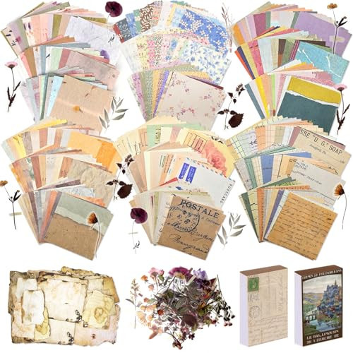 565 Pcs Vintage Scrapbook Paper Kit, Scrapbook Paper Supplies with Flowers Stickers, Journaling Decorative CraftPaper Set for Junk Journal, Retro Crafts | Amazon (US)
