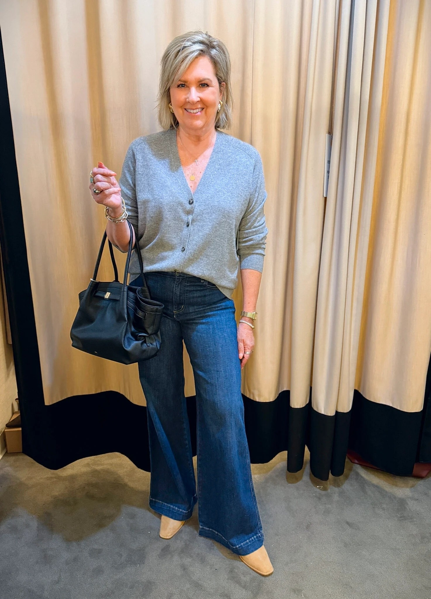 Another great outfit styled with some of my favorite picks. Cashmere cardigan size large (needed a medium) | High waist wide leg trouser jeans size 29 | Faux leather tote 

#LTKOver40 #LTKWorkwear #LTKStyleTip
