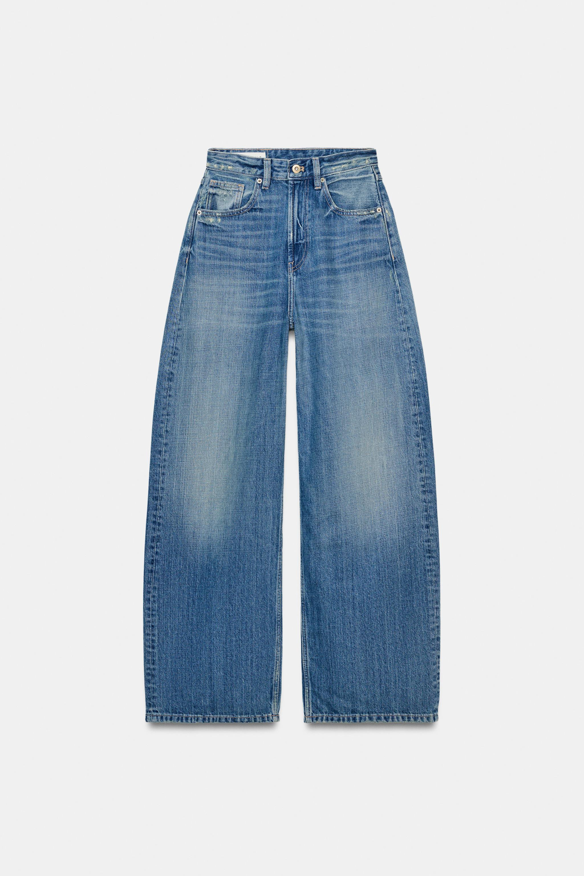 TRF HIGH-WAIST WIDE-LEG JEANS WITH LEATHER POCKETS | Zara UK