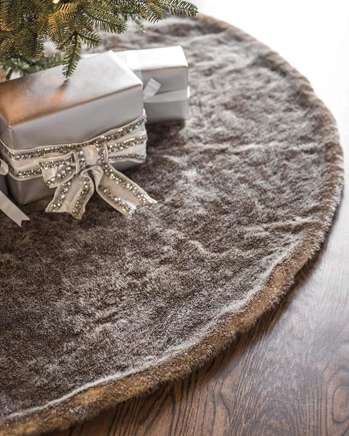 Balsam Hill Lodge Faux Fur Tree Skirt, 48 inches, Stone | Amazon (US)