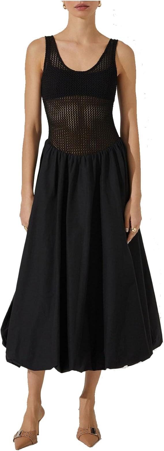 Women's Sleeveless Midi Sundress Patchwork Backless Flowy Knit Dress Mixed Media Ruffle Boho Dres... | Amazon (US)