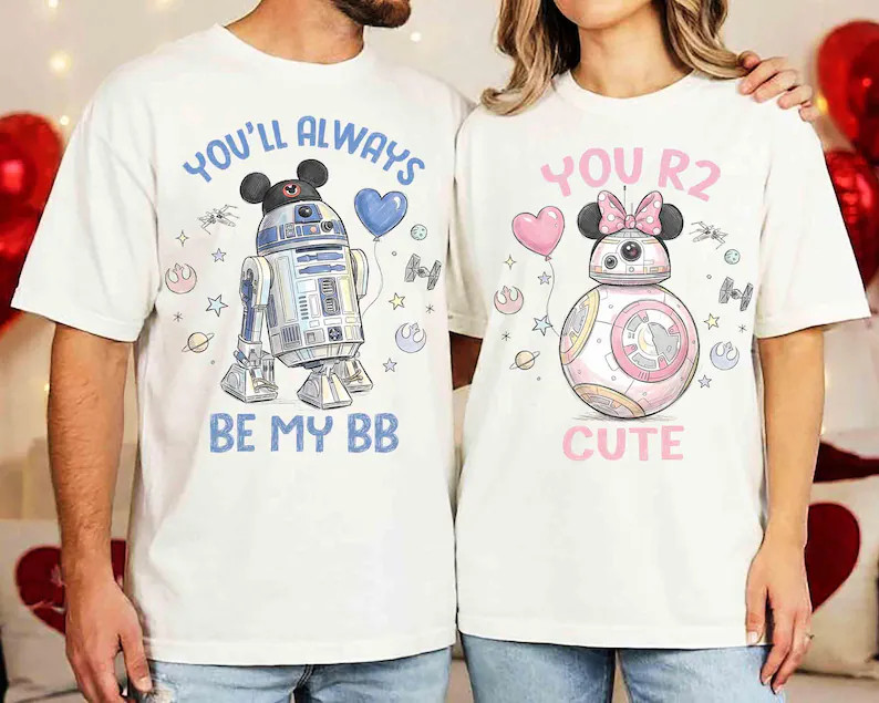 Comfort Color Star Wars Droids R2-D2 and BB8 Couple Shirt, Star Wars Couples Valentine Gifts, Dis... | Etsy (US)