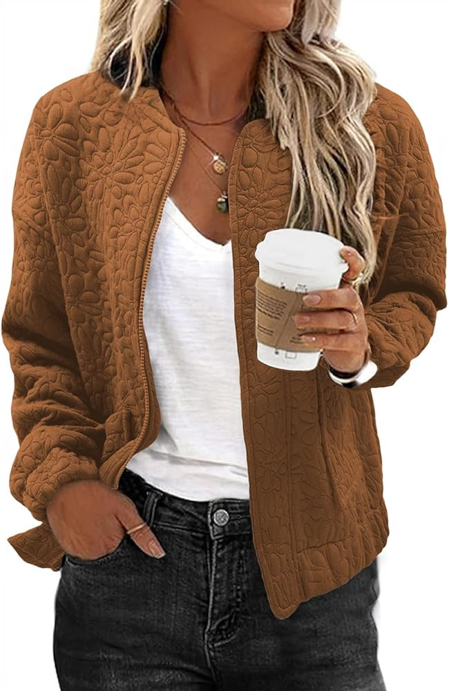 EVALESS Bomber Jackets for Women Spring Fashion 2025 Cute Jacquard Coats Lightweight Zip Up Jacke... | Amazon (US)