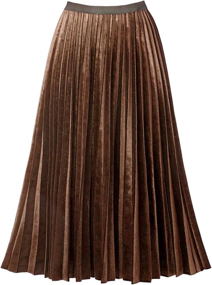 GOOBGS Women's Pleated A-Line High Waist Swing Flare Midi Skirt | Amazon (US)