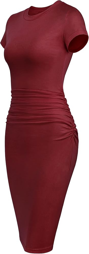 Missufeintl Women's Casual Ruched Bodycon Short Sleeve Midi Fitted T Shirt Dress | Amazon (US)