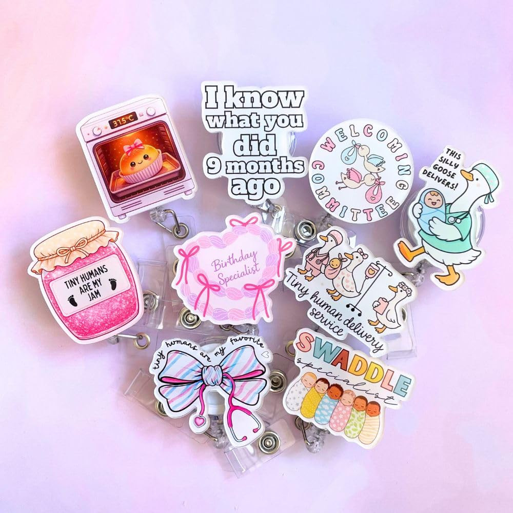 9PC Labor & Delivery Badge Reel Cute Silly Goose Humorous Medical ID Name Holder with Retractable... | Amazon (US)