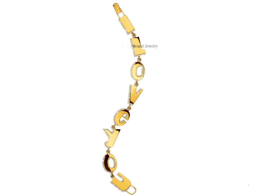 I Love You Charm Bracelet • 14K Yellow Gold Plated Silver Bracelet For Women • Statement Brac... | Etsy (US)