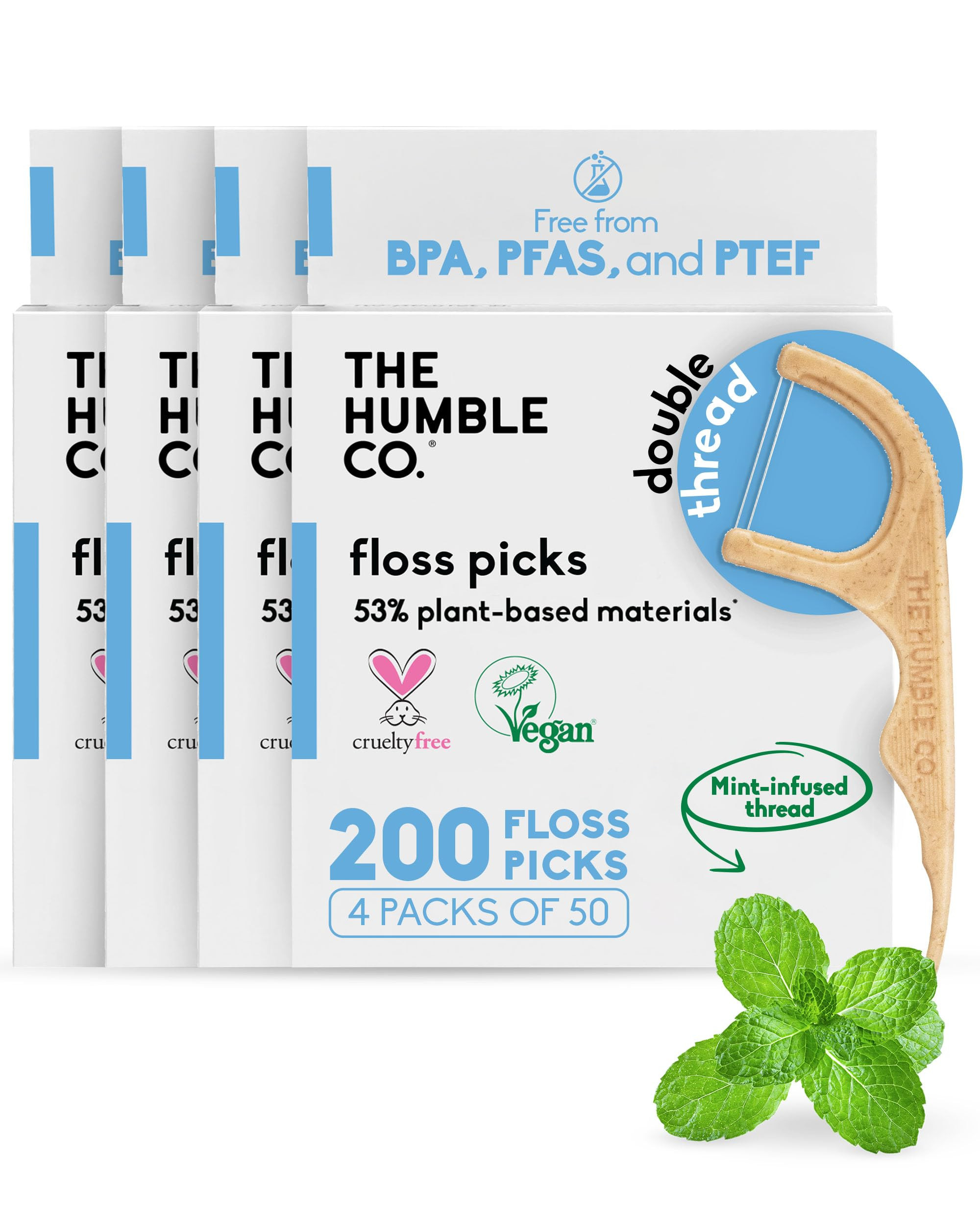 The Humble Co Dental Floss Picks for Teeth, 200 Count (Mint) - Double Thread Tooth Picks Flossers... | Amazon (US)