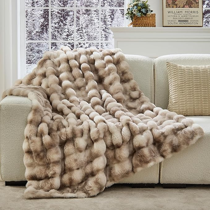Fuzzysense Faux Fur Throw Blanket 50x60 Inches, 800GSM Soft Plush Thick Bubble Blanket for Couch ... | Amazon (US)
