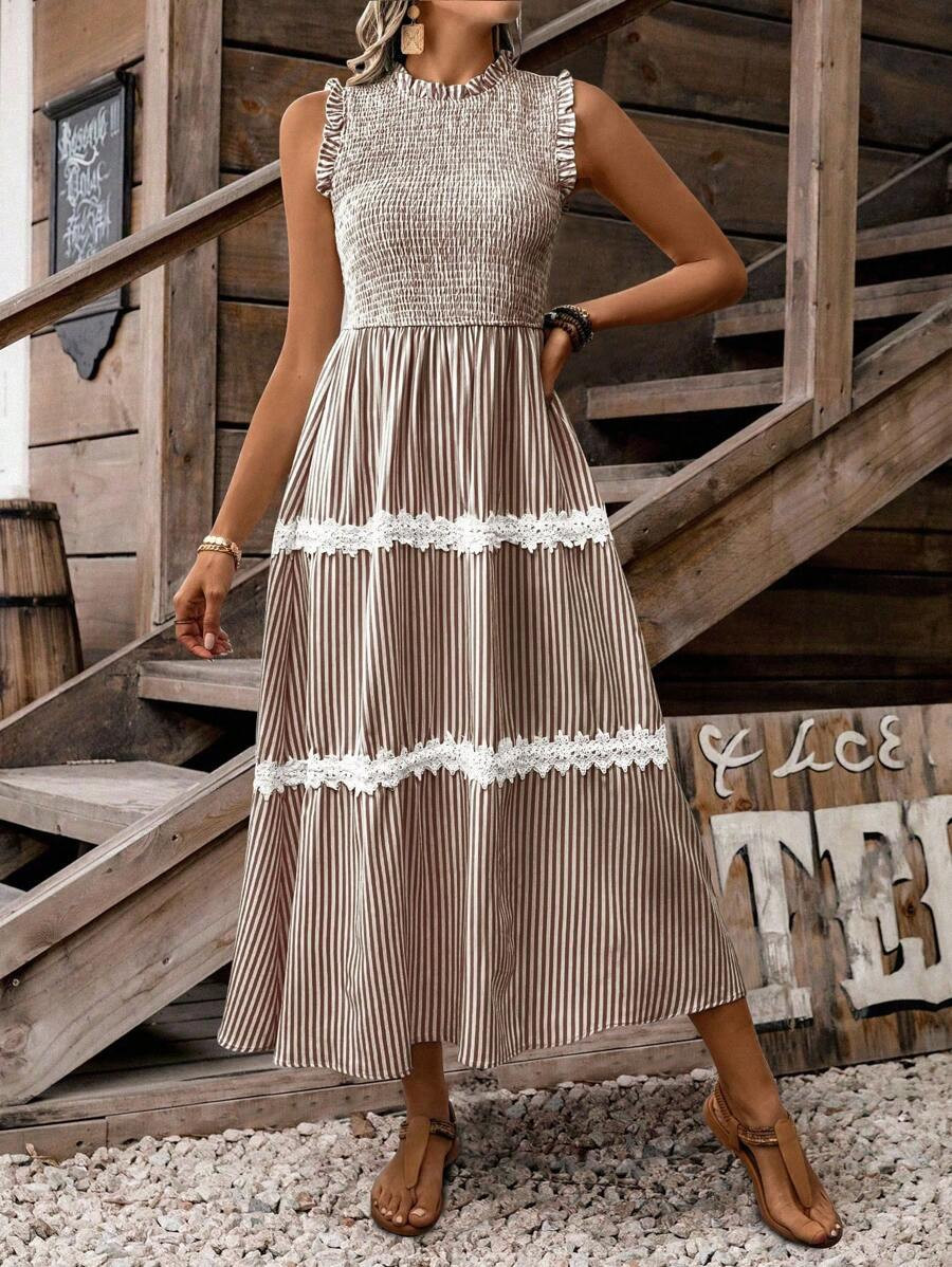 LanaWest Women Sleeveless Casual Striped Frill Hem Mini Dress | SHEIN