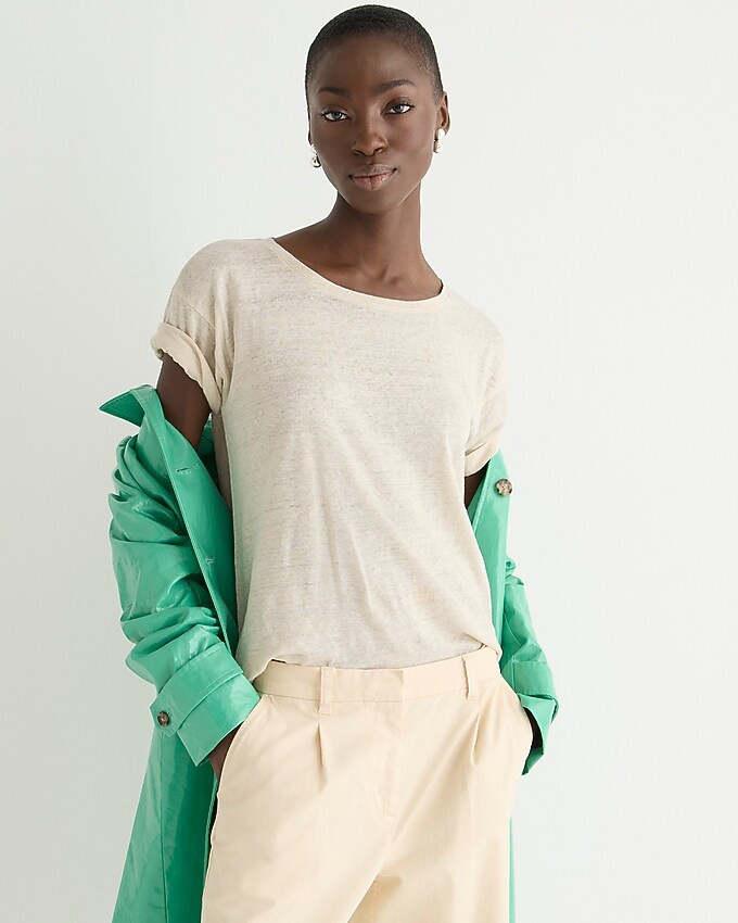 Linen roll-cuff crewneck T-shirt | J. Crew US