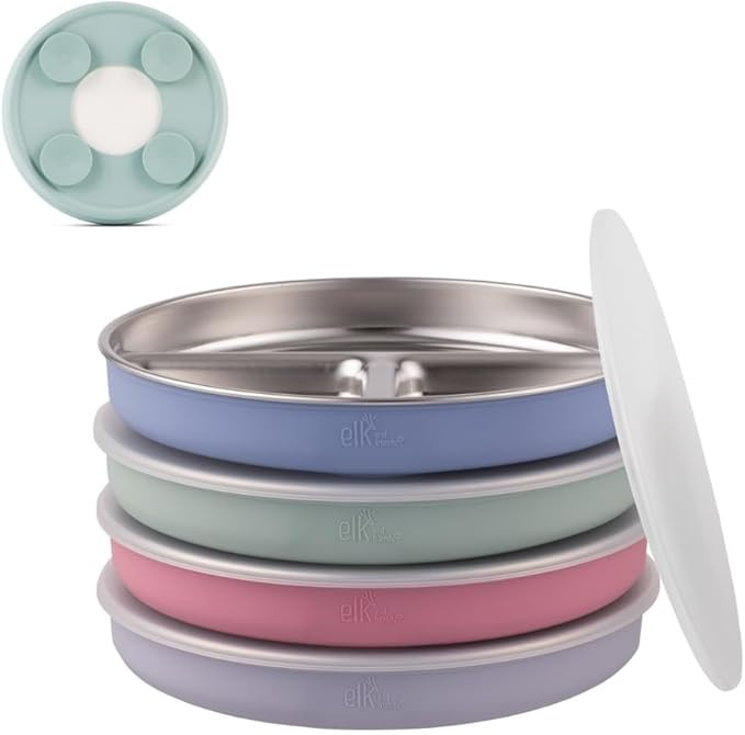 Elk and Friends Stainless Steel Divided Plates with Silicone Sleeve for Babies & Toddlers | Lids ... | Amazon (US)