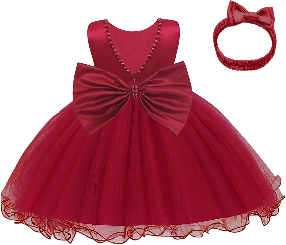 LZH Baby Girls Dress Ruffle Lace Backless Bowknot with Headwear Pageant Party Flower Wedding Dres... | Amazon (US)