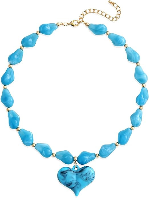 YUJIE Chunky Heart Penadnt Necklace for Women- Exaggerated Statement Puff Heart Necklace with Acr... | Amazon (US)