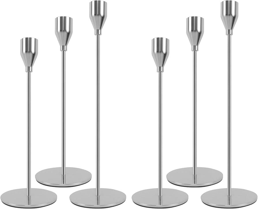 AUMAYCO Silver Candlestick Holders Set of 6, Metal Taper Silver Candle Holders, Tall Candle Holde... | Amazon (US)