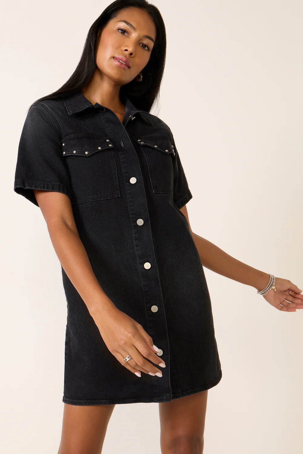 SS Studded Denim Dress | Evereve