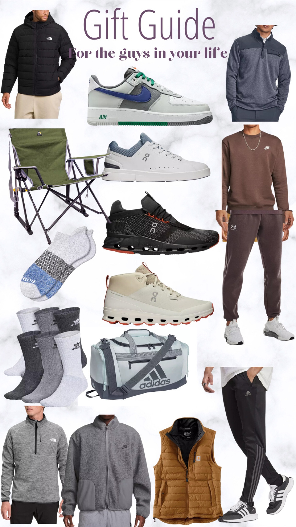 Great gifts for the men in your life. These gifts are great for the active guy in your life. New tennis shoes that will make them feel more comfortable, amazing sweat sets, even better cozy pants and bags all great for the men in your life.

#LTKmens #LTKGiftGuide #LTKtravel
