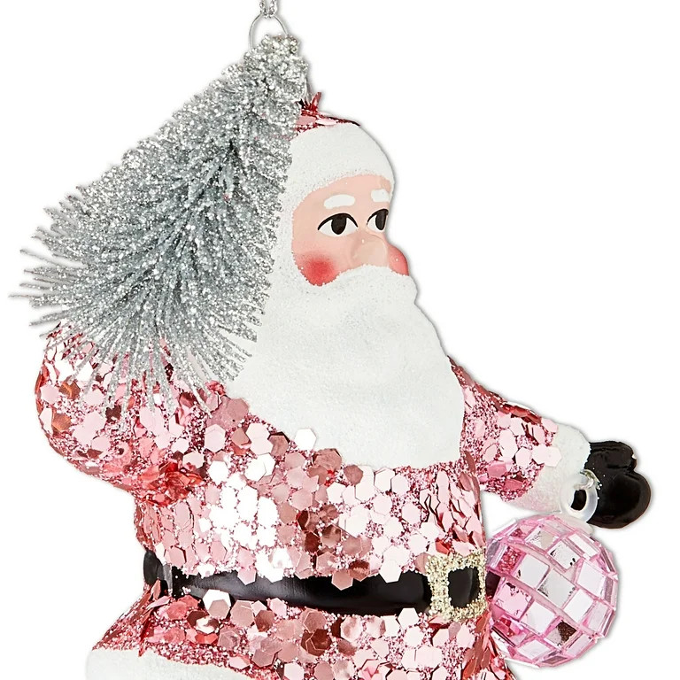 Pink and White Glitter Santa Christmas Ornament, 5.5", by Holiday Time | Walmart (US)