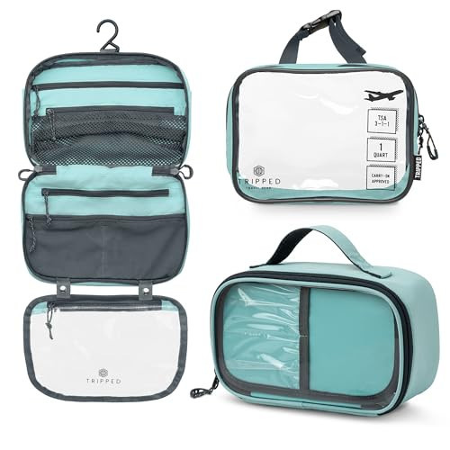 Toiletry Bag Kit Set: Hanging Travel Toiletry Bag + Makeup Bag with Brush Holder + Ultralight Accessory Organizer Pouch (Dusty Teal Makeup) | Amazon (US)
