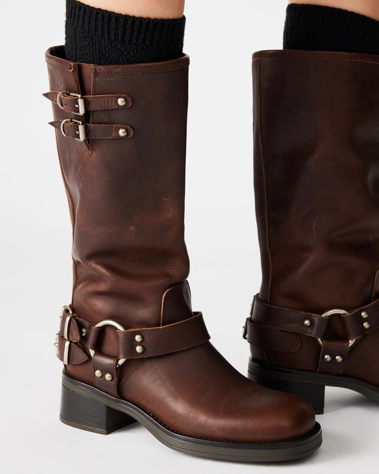 ASTOR Brown Leather Knee-High Boot | Women's Boots | Steve Madden (US)
