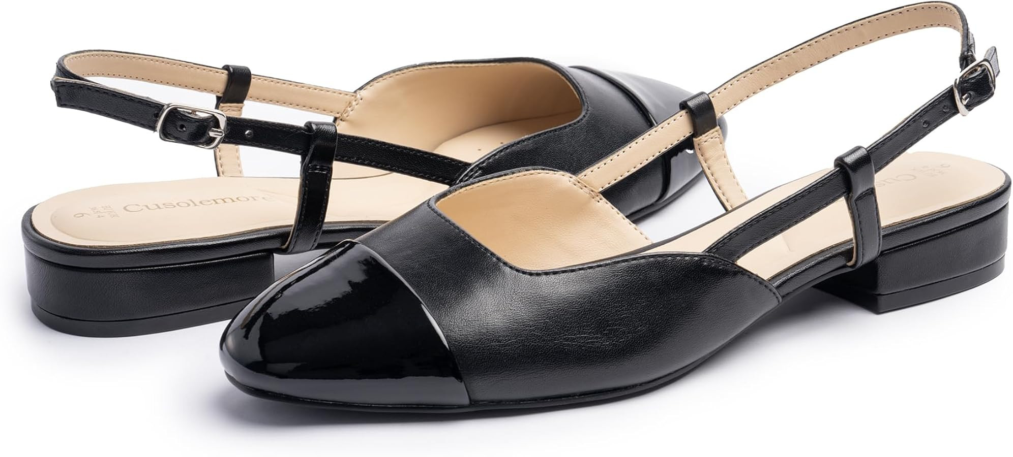 Slingback Flat Heels for Women, Cape Toe Flat Shoes, Low Heel Dress Shoes, Slingback Pumps for Wo... | Amazon (US)