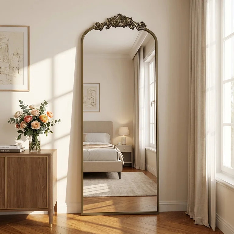 Cuteday 64"x21" Arched Full Length Mirror Metal Vintage Mirror Baroque Style,Bronze | Walmart (US)
