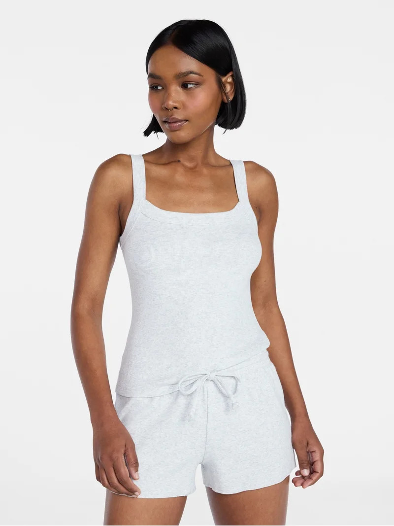 No Boundaries Rib Tank Top and Shorts Sleep Set, 2-Piece, Women's XXS-3X | Walmart (US)