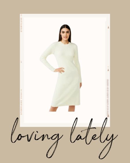 Kat Jamieson of With Love From Kat shares a sweater dress. Neutral style, cream dress, fall style, midi dress, neutral dress. 