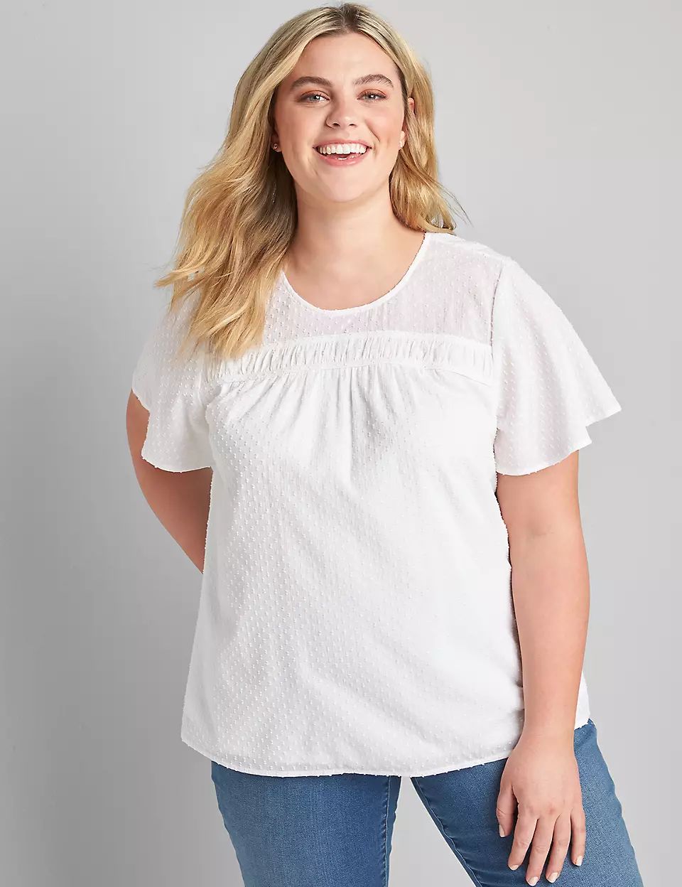 Flutter-Sleeve Smock Detail Top | Lane Bryant (US)