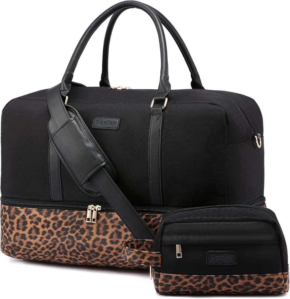 Realer Canvas Weekender Bag, Womens Overnight Bag Carryon Weekend Travel Duffel Tote with Shoe Co... | Amazon (US)