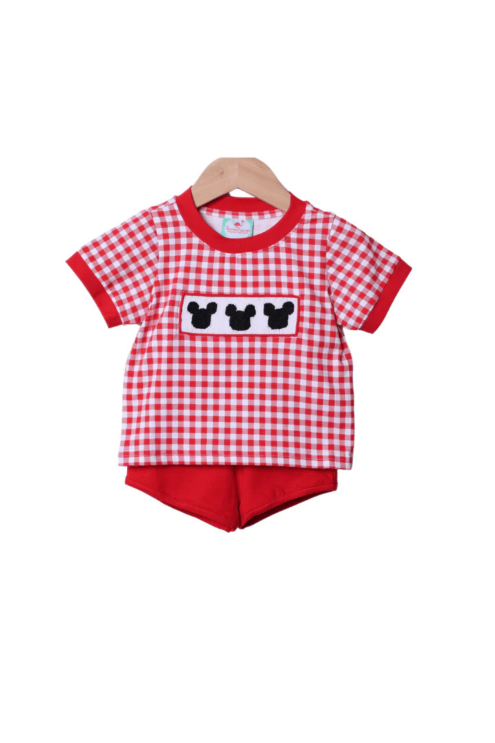 Smocked Red Gingham Mouse Short Set | The Smocked Flamingo