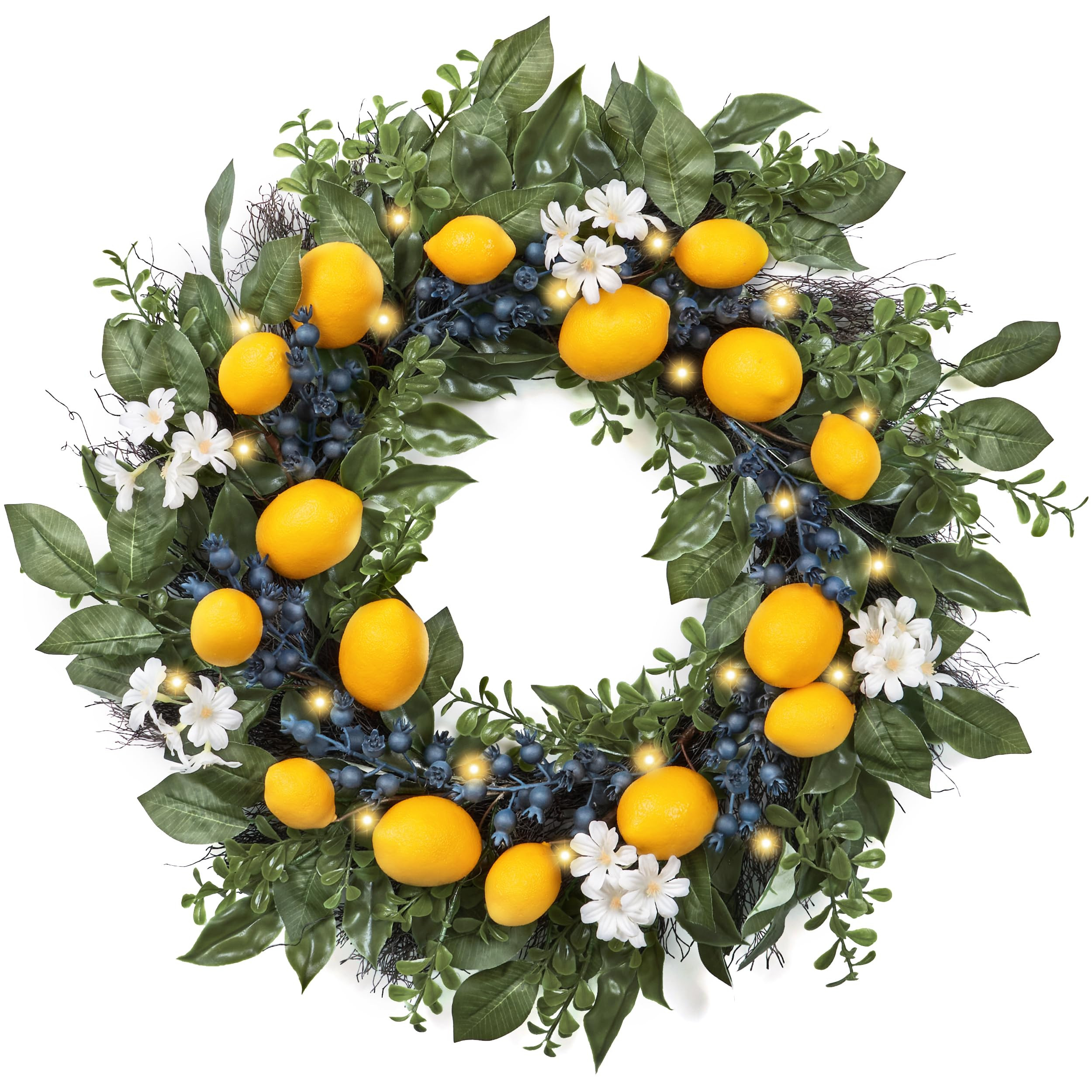 Valery Madelyn 24'' Collapsible Lighted Lemon Wreath for Front Door - Pre-lit Artificial Spring S... | Amazon (US)