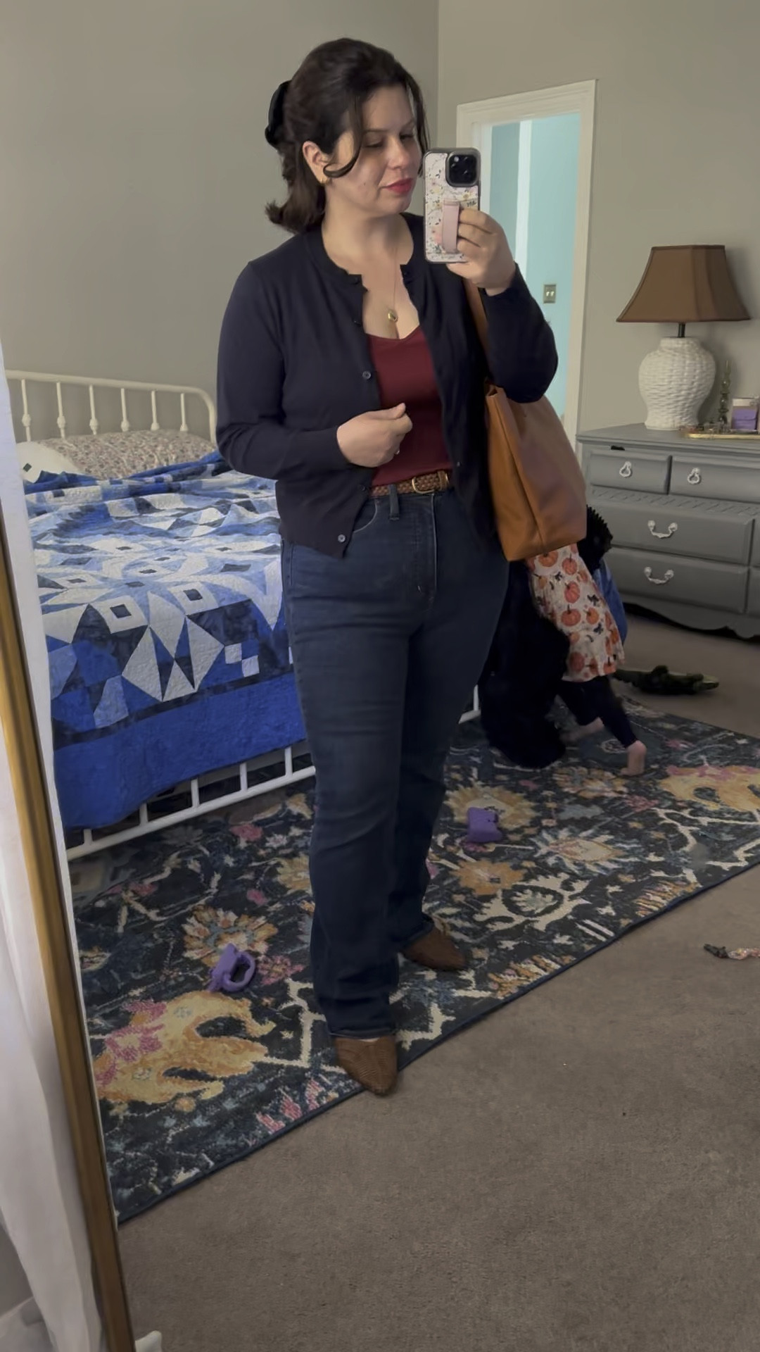 Fall Outfit, wearing a medium in the cardigan, a large in the washable silk camisole & a 30 in the Madewell denim. 🩷🩷

#LTKFindsUnder100 #LTKMidsize #LTKVideo