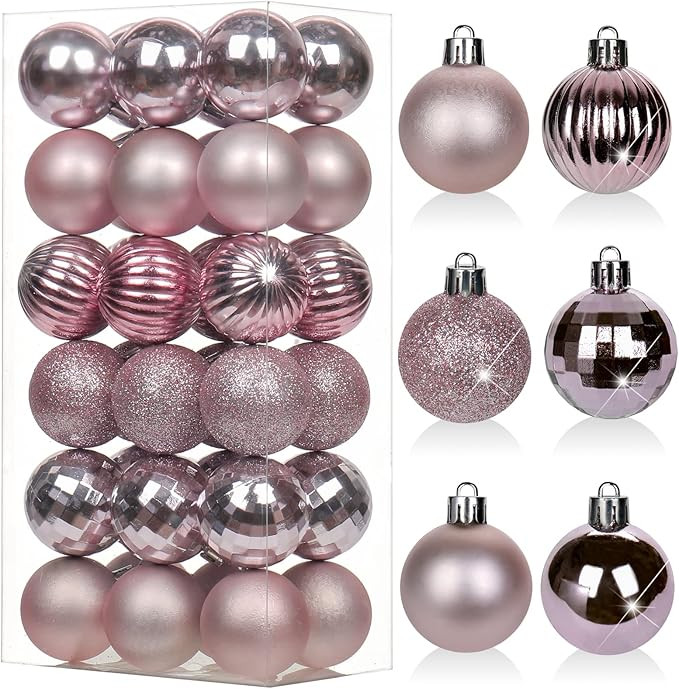 1.57" Christmas Ball Ornaments Pink 36 Pcs Mini Shatterproof Christmas Tree Decorations Xmas Tree... | Amazon (US)