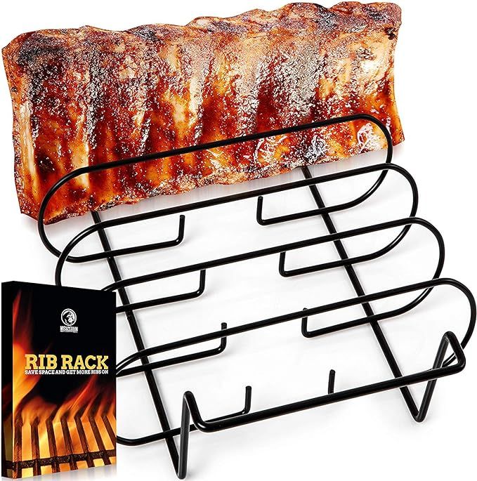 Rib Racks for Smoking - BBQ Rib Rack for Gas Smoker or Charcoal Grill - Non Stick Standing Rib Ra... | Amazon (US)