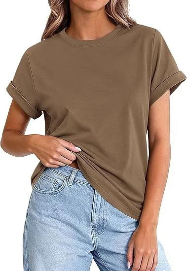 PRETTYGARDEN Womens Summer Tops Spring Casual Rolled Short Sleeve Basic Tees Crew Neck Work Shirt... | Walmart (US)