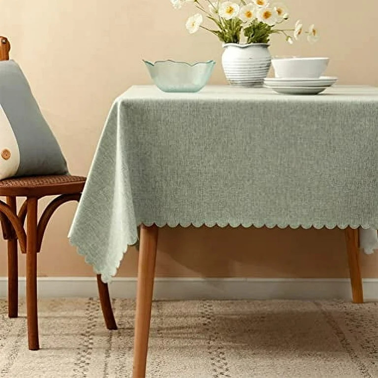 Fennco Styles Woven Solid Color Scalloped Tablecloth 56"W x 80"L - Sage Green Wrinkle-Free, Heat-... | Walmart (US)