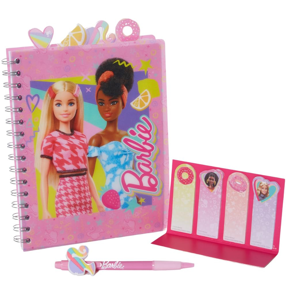 Barbie Tab Journal Spiral Notebook, Ballpoint Pen, Sticky Tabs, 96 Lined Pages, Pink | Amazon (US)