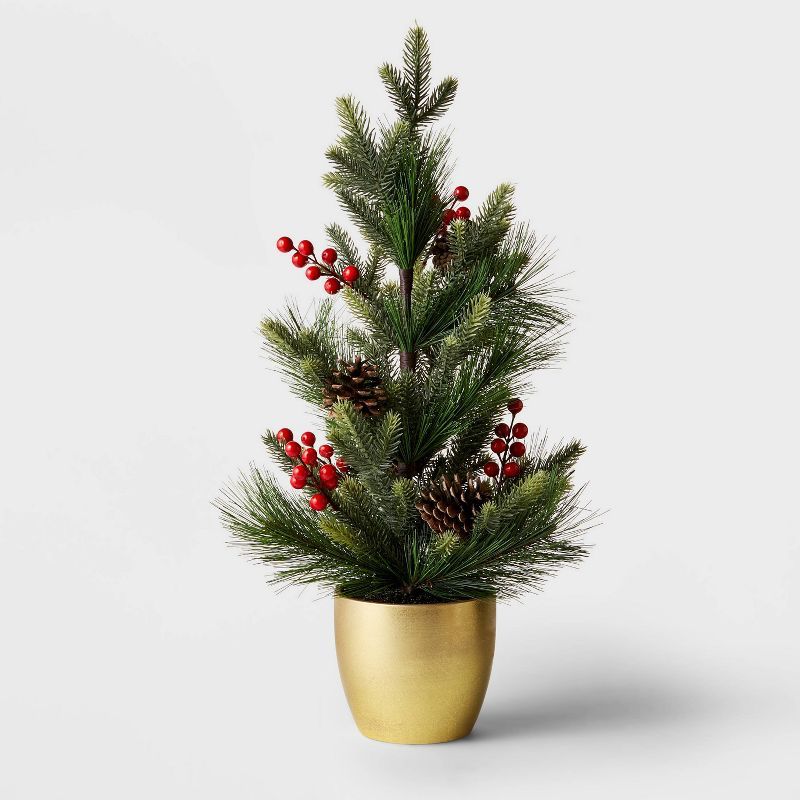 23" Unlit Table Top Pine Mini Artificial Tree with Berries in Gold Pot - Wondershop™ | Target