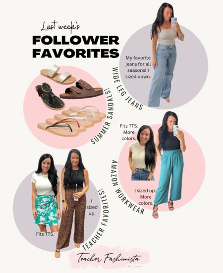 4/22-4/29 Follower Favorites:

• Sandals: Most on sale!!
• Wide Leg Jeans: my favorite jeans for every season! On 40% off sale!! I recommend sizing down.
• Teacher Favorites: Kohl’s faux wrap skirt, fits TTS. (I’m in my normal size S.) On sale! The Old Navy printed pants are thin and comfy with a stretchy waist band. I sized up. More colors/patterns! (I’m in a M.)
• Amazon workwear: The short sleeved sweater top has been my go-to for over a year now. Fits TTS and comes in colors, too. The pants are stretchy, lightweight and cropped and come in more colors. I sized up to a M.


#ltkseasonal #ltkshoecrush spring, teacher outfits, Loft, Amazon finds, ankle pants, summer sandals, summer outfit, spring outfit, skirt outfit, old navy

#LTKsalealert #LTKworkwear #LTKfindsunder50