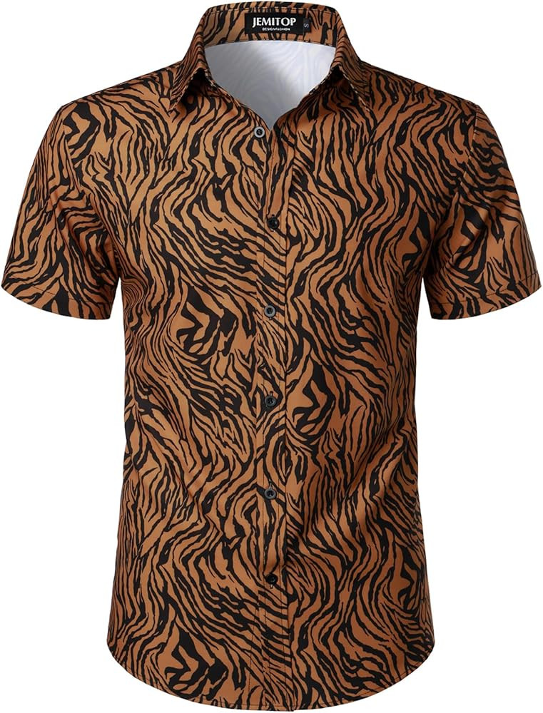 Men's Stretchy Causal Leopard Cheetah Print Short Sleeve Slim Fit Button Up Shirt | Amazon (US)
