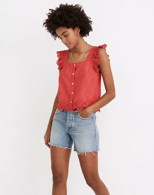 Eyelet Ruffle-Strap Button-Up Tank Top | Madewell