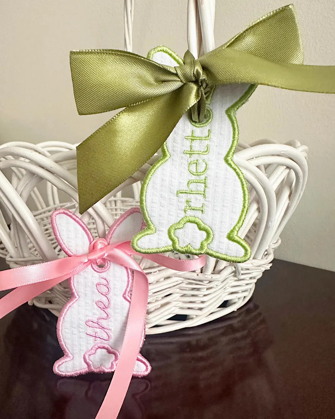 Custom Embroidered Seersucker Easter Bunny Basket Tags - Etsy | Etsy (US)