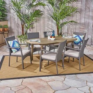 Stamford Outdoor 7-Piece Acacia Wood Dining Set with Wicker Chairs by Christopher Knight Home | Bed Bath & Beyond