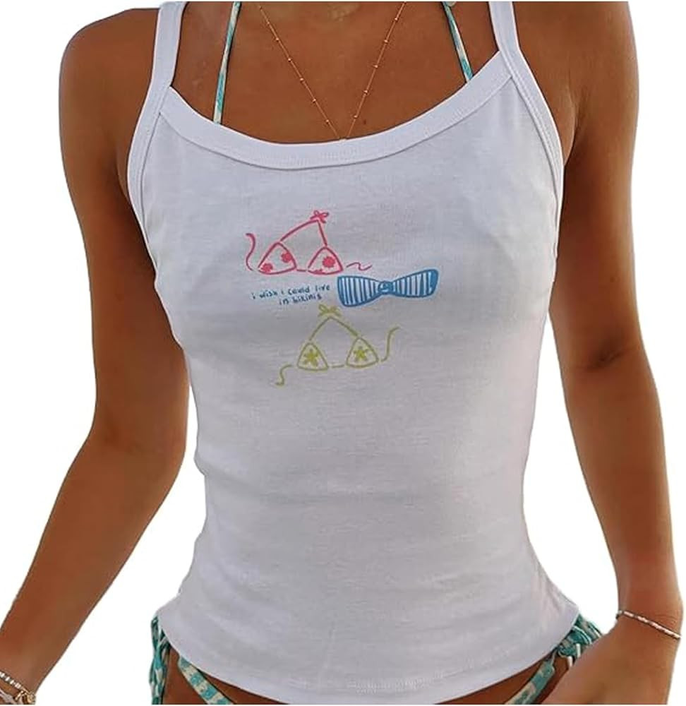 Women Y2K Cute Graphic Cami Top Spaghetti Strap Scoop Neck Tank Top Summer Going Out Camisole | Amazon (US)