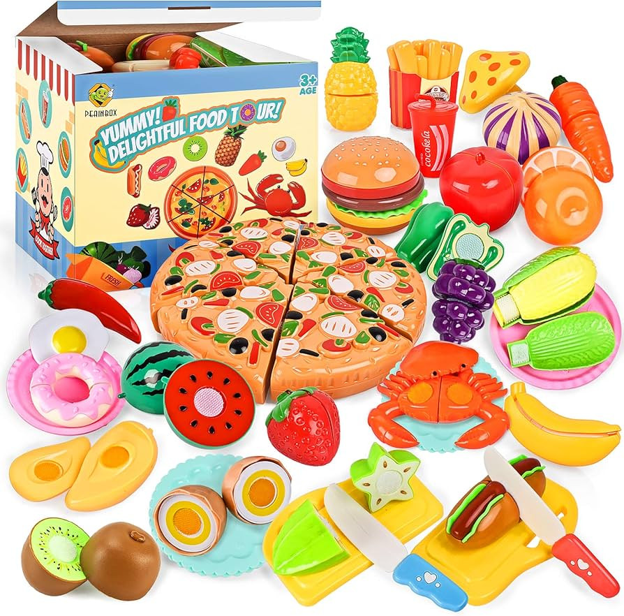 70PCS Pretend Play Food Sets for Kids Kitchen Toys Accessories Set BPA Free Plastic Pizza Toy Foo... | Amazon (US)