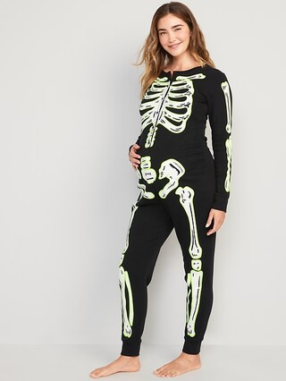 Maternity Matching Halloween Glow-in-the-Dark Skeleton One-Piece Pajamas | Old Navy (US)