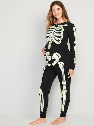 Maternity Matching Halloween Glow-in-the-Dark Skeleton One-Piece Pajamas | Old Navy (US)