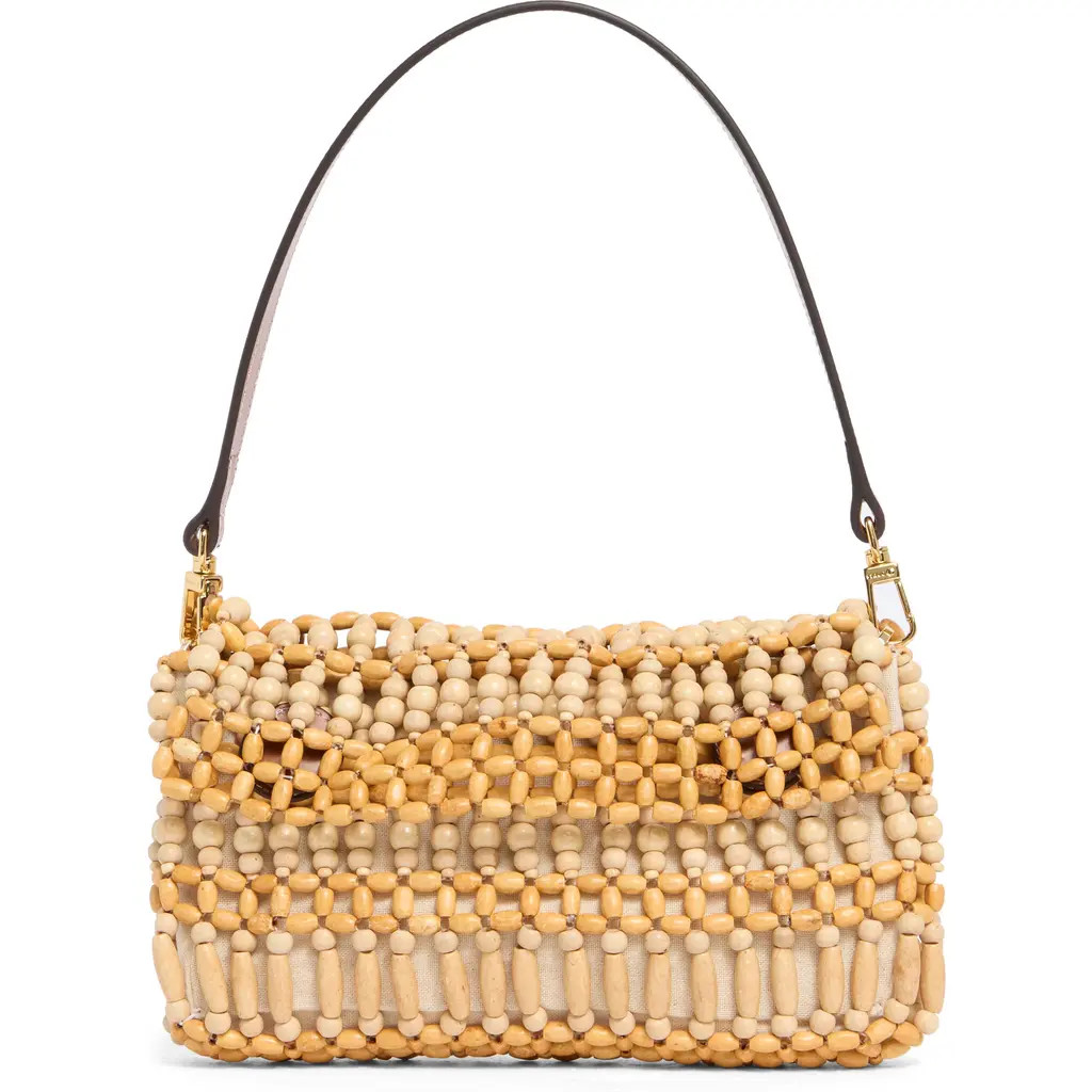 STAUD Timmy Beaded Shoulder Bag in Natural Wood Beads at Nordstrom | Nordstrom