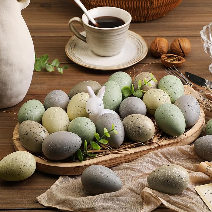 Weysat 32 Pcs Easter Speckled Eggs Neutral Plastic Fake Chicken Eggs 2.36'' Textured Easter Decor... | Amazon (US)